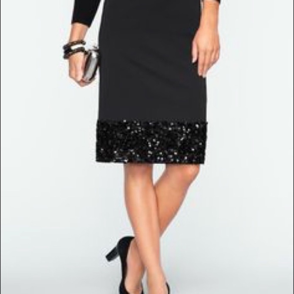 Talbots Satin & Sequins black Pencil Skirt NEW!